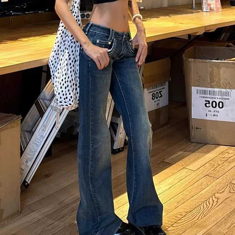 American Vintage Y2K Jeans for Women Sexy Slim Low-Waisted Wide Leg Denim Trousers Female Fashion Streetwear Flared Jean Pants M260310