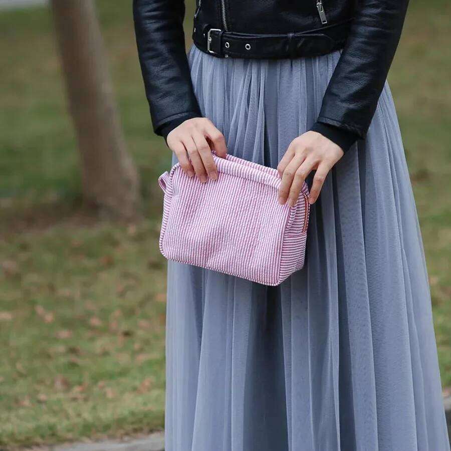 Cosmetic Striped Storage Make Up Bags for Women Lady with Zipper Travel Makeup Bag XJ260310