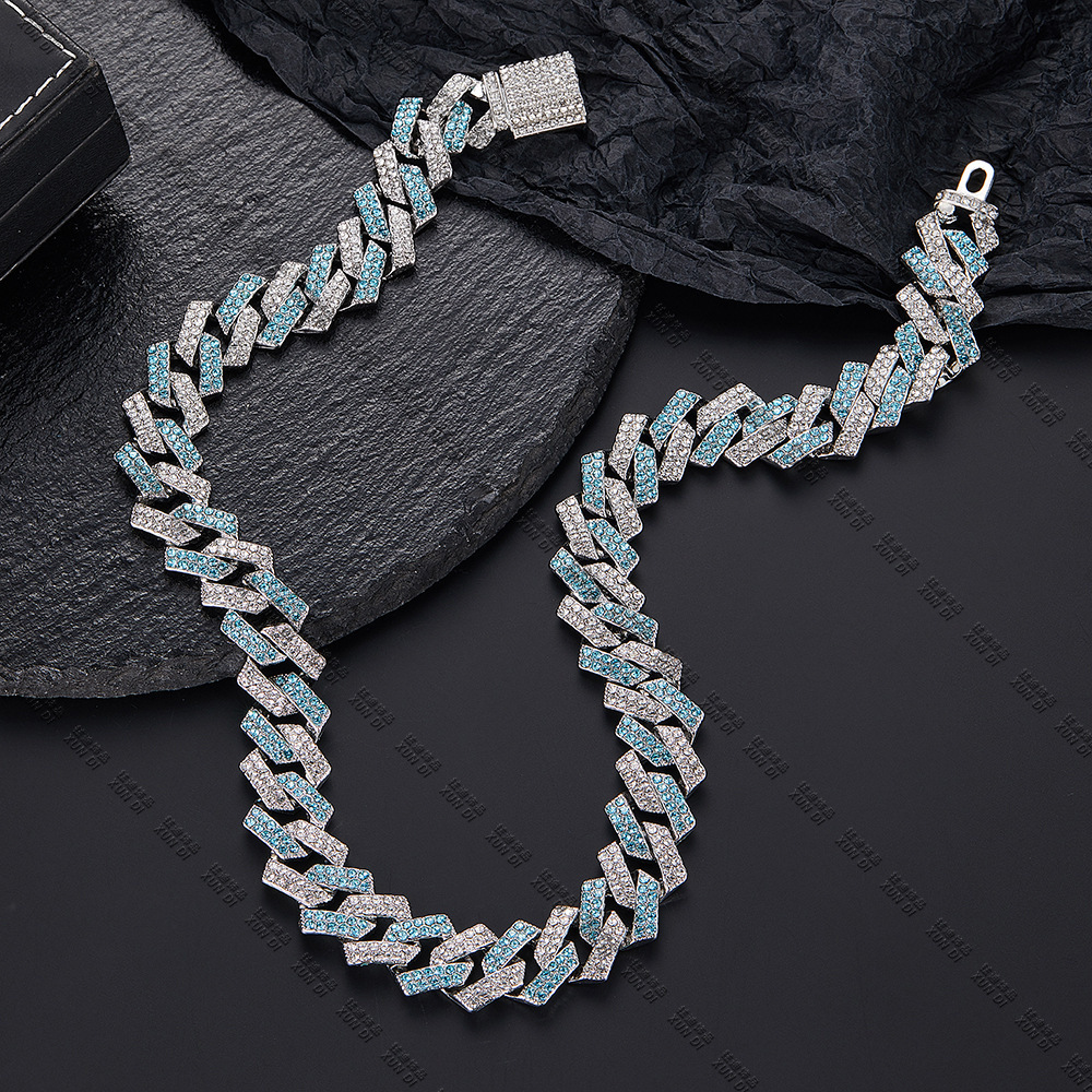 15mm Full Diamond Cuban Link Chain Necklace For Men Guys Iced Out Crystal Gemstone Miami Street Party Hip Hop Rap Jewelry Grunge Chunky Gold Curb Chai