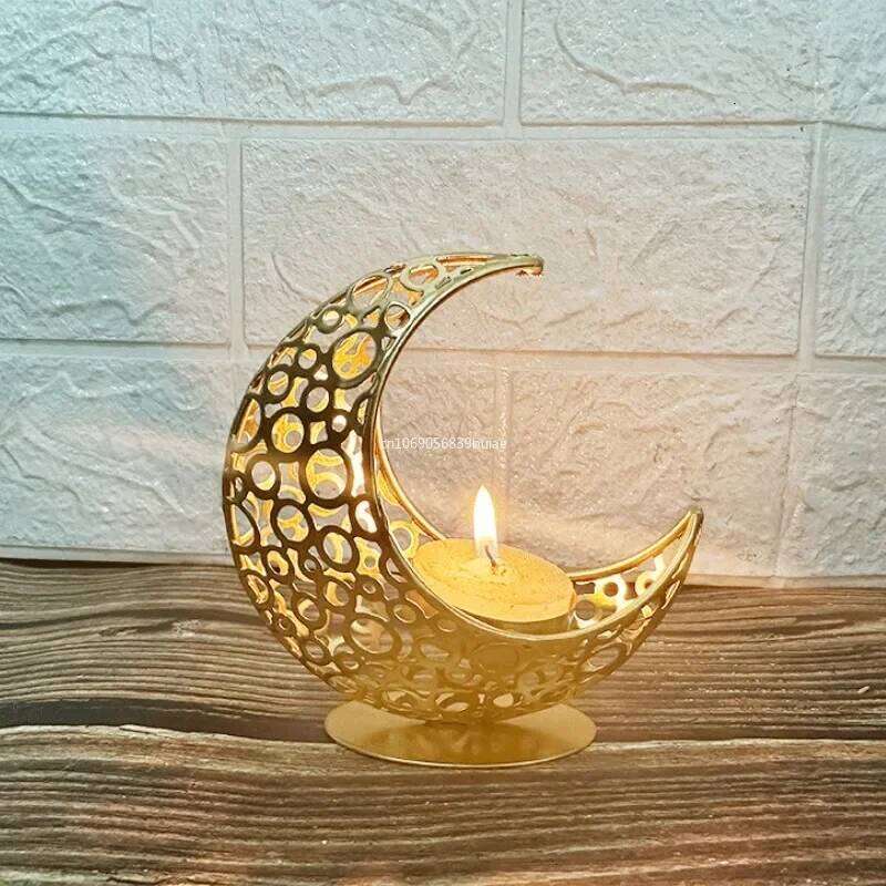 11.2CM Light Luxury Crescent Star Moon Black Gold Metal Holder Modern Romantic Wedding Christmas Candle Cup H260310