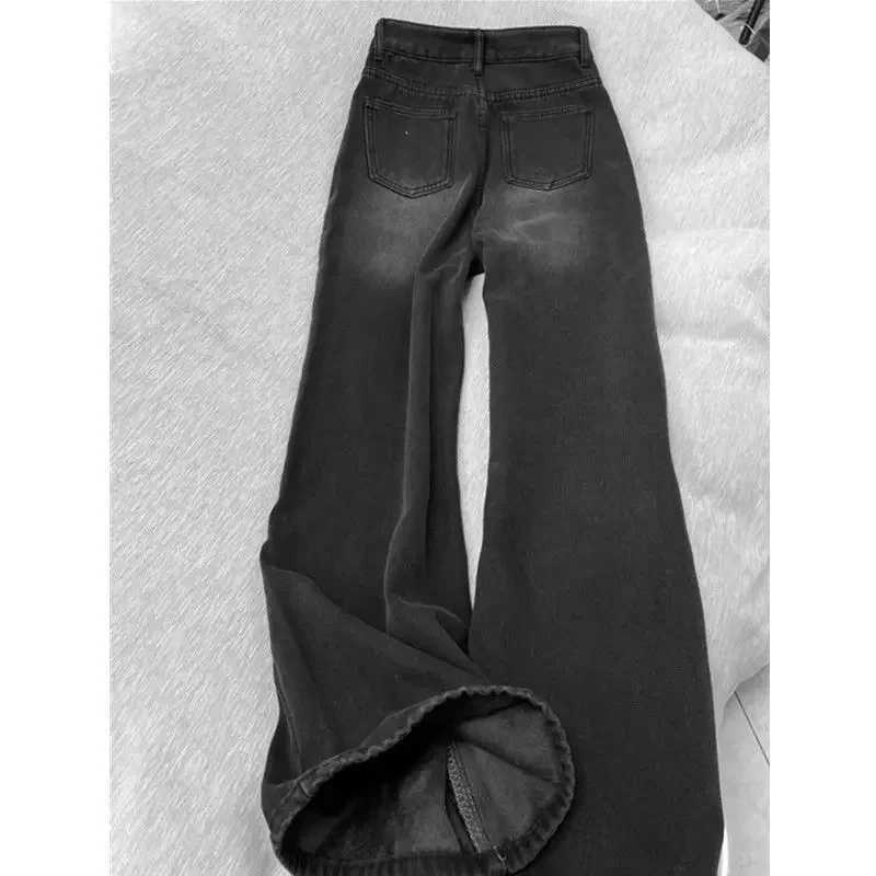 Jeans For Woman Y2k Clothes Black Gray Korean Loose Straight Denim Pants High Waist Wide Leg Trousers Autumn Vintage Style M260310