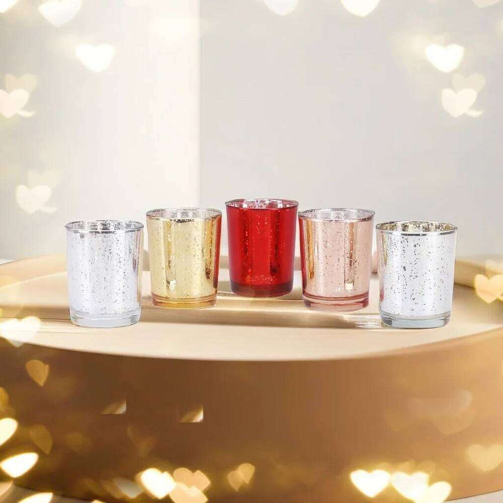 Candle Holder Romantic Dinner Holiday Celebration,Electroplated Glass Cup for Christmas and Wedding Decoration H260310