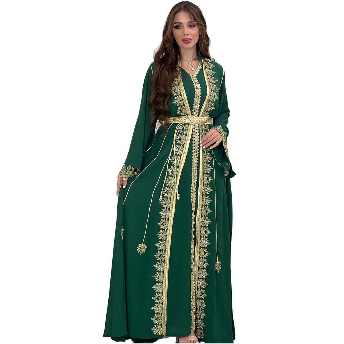 Eid Muslim Women Party Embroidery Dresses 2 Piece Set Jalabiya Ramadan Islam Vestidos Arab Robe Morocco Dubai Abayas Kaftan X260310