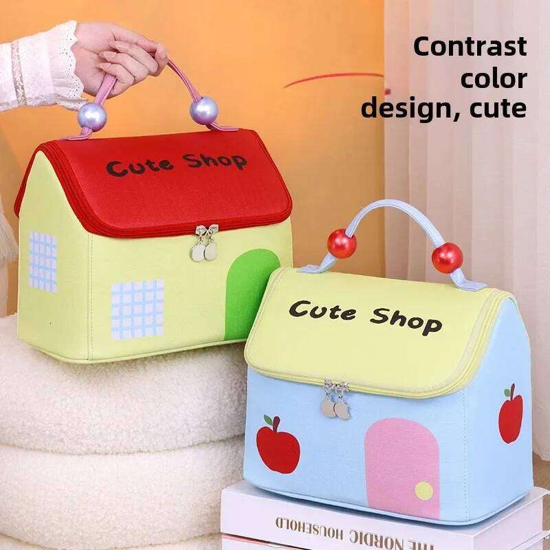 Cute Dopamine House Makeup Bag - Large Portable Cosmetic Organizer with Handles, Travel Toiletry Pouch for Women & Girls XJ260310