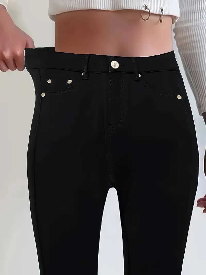 Women Jeans Plus Size High WaistedBlack Slim Fit with Button Detail Jeans Stylish Womens Bottoms Trending Now M260310