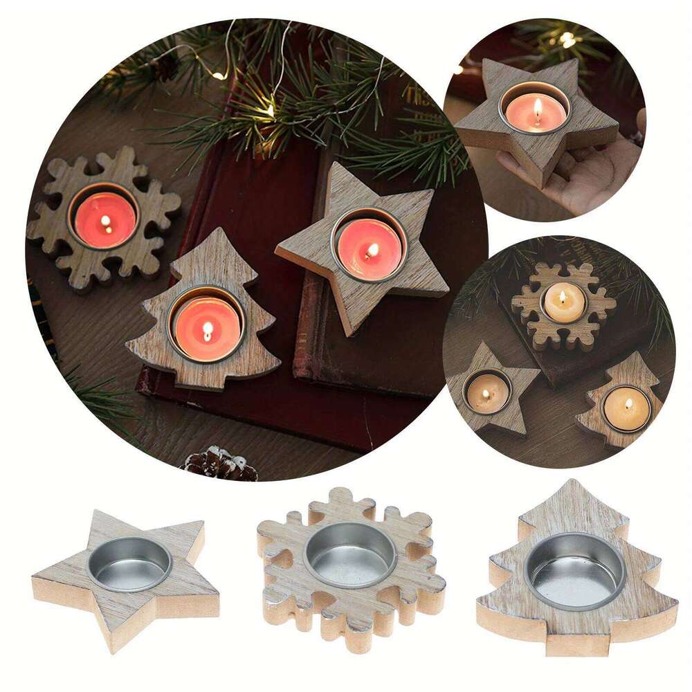 Christmas Wooden Candlestick Candle Holders Star/Snowflake/Christmas Tree Window Desktop Decoration Xmas Decor Candlelight Stand H260310