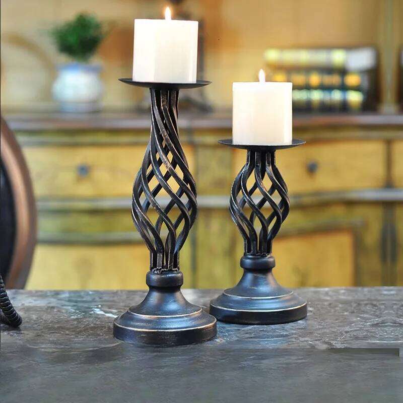 American Retro Candlestick Ornament Hollowed Out Black Valentine's Day Table Wedding Candlelight Dinner Prop Decoration Cup H260310