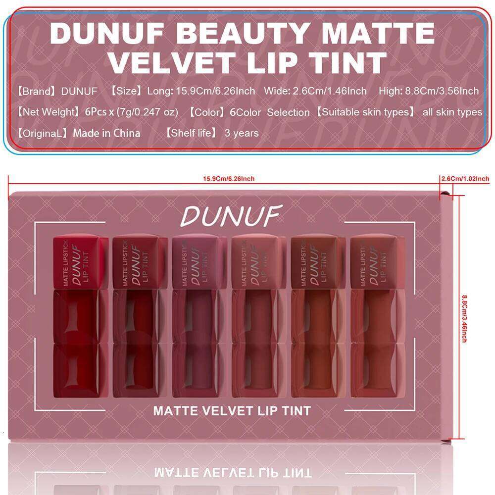 6pc/set Velvet Matte Lipstick Long-lasting Waterproof Gloss Lip Glaze Non-Stick Cup Nude Red High Pigment Y2K Christmas Gift Z260310