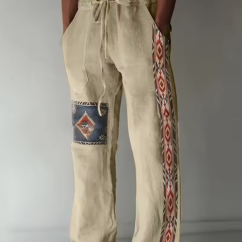 Luxury Brand Designer Clothes 2026 Hot-Selling Men's Drawstring Mid-Waist Plaid 3D Digital Print Straight-Leg Casual Beach Pants