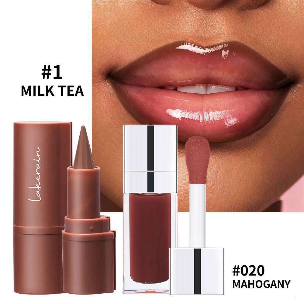 Matte Makeup Kit 2pcs Waterproof Long Lasting Liner and Lip Oil Combo Red Brown Pink Nude Tones Lipstick Set Z260310