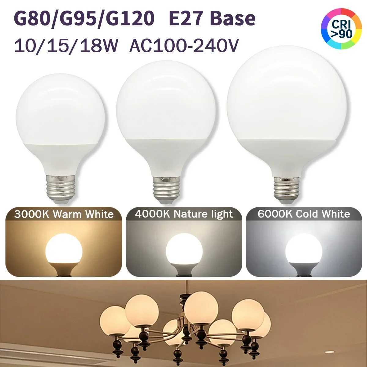 Energy Saving G80 G95 G120 E27 LED Bulb 10W 15W 18W 120LM/W AC 220V 120V CRI90 Global Light Lampada Ampoule Lamp Vanity Bulbs H260310