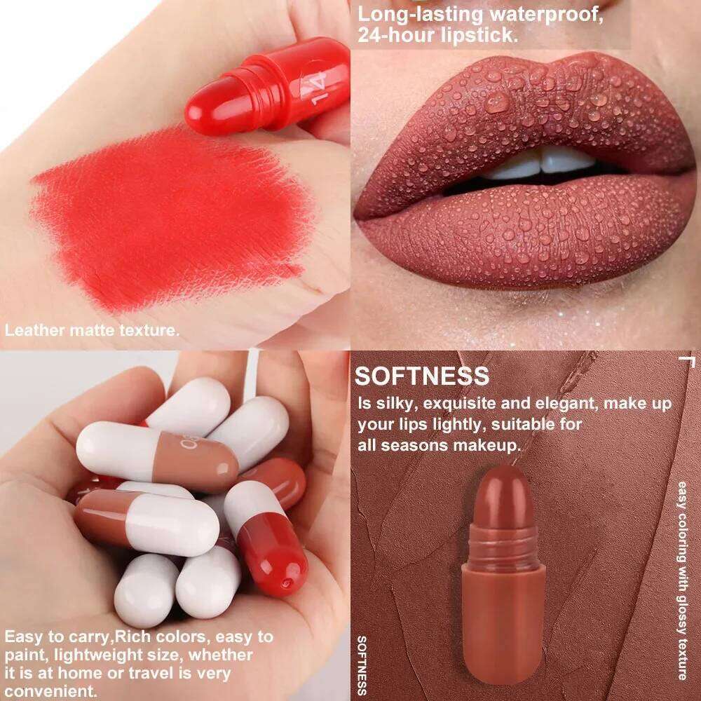 Matte Set Longlasting Waterproof 24H Lipsticks Velvet Macaron Capsule Lip Crayon Non-sticky Easy Color Lipstick Makeup Z260310