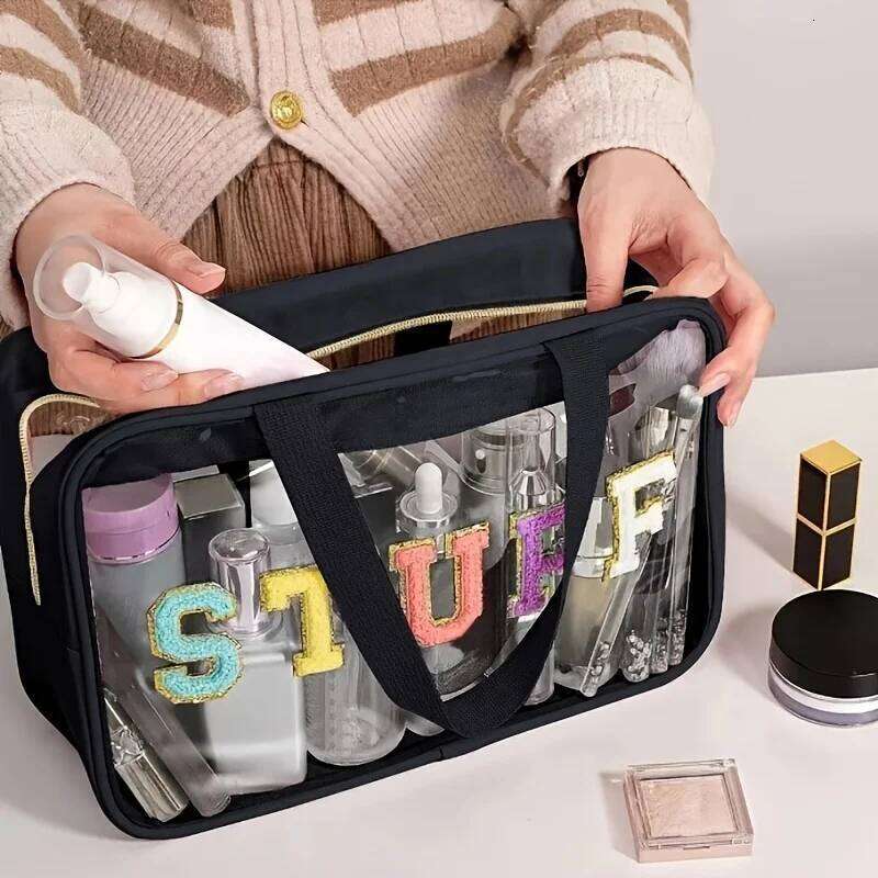 Toiletry Storage Large Capacity Travel Organizers, Chenille Letter Cosmetic Bags, Transparent Makeup Pouches XJ260310