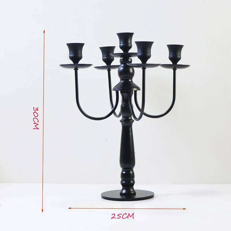 PEANDIM European Black Candlestick Wedding Party Metal Holders 3 & 5 Head Romantic Candlelight Dinner Candle Stand Decor H260310