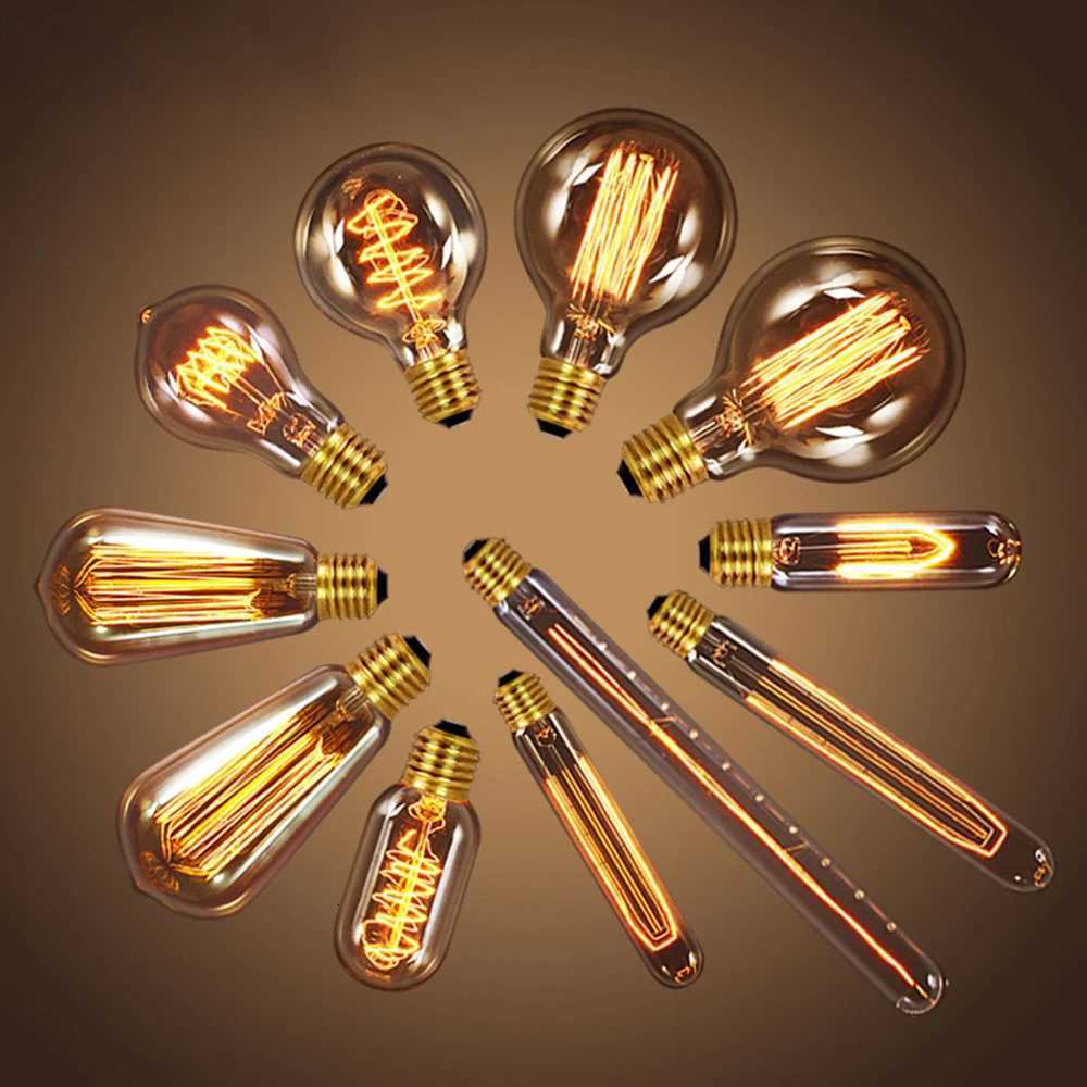Edison Tungsten Filament Bulb t30-300 Straight Filament Retro With Iron Frame Industrial Style Long Groove Decorative Bulb H260310