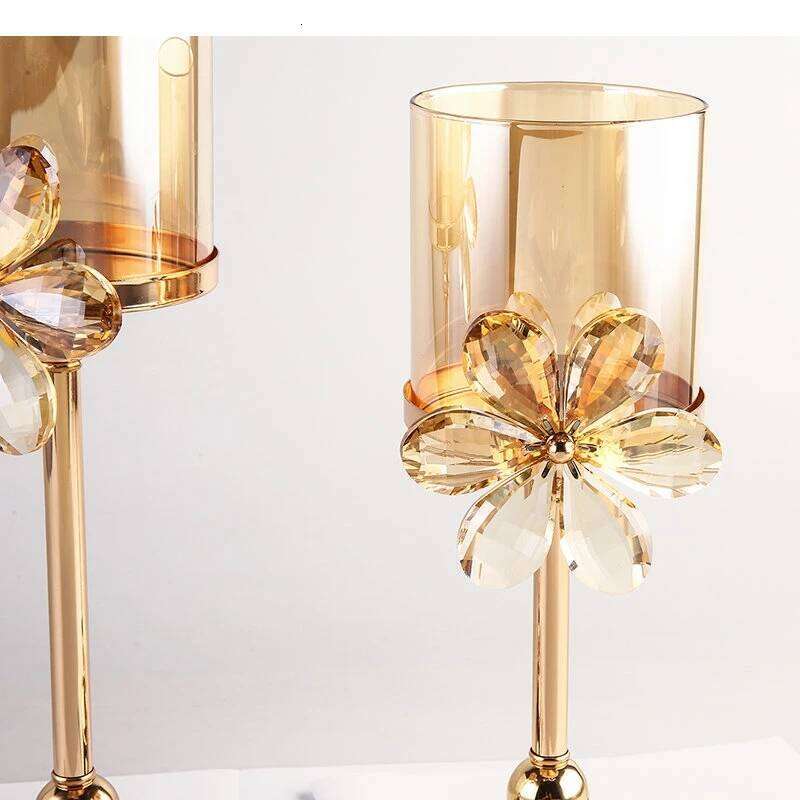 Retro Glass Candle Holders Metal Stand Romantic Candlestick Home Desktop Candelabros Storage Containers Decoration H260310