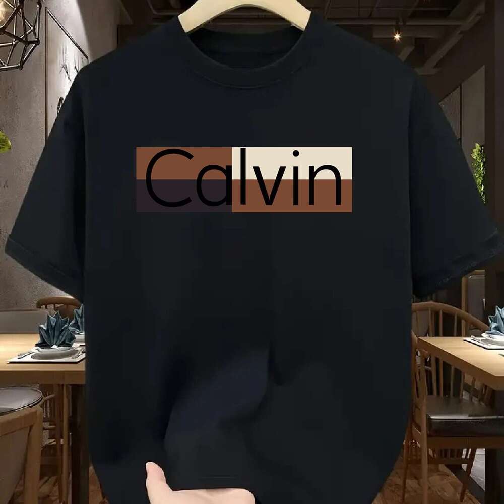 Men's Summer Cotton Fashion Casual Sports Loose Calvin Pattern Printed Round Neck Short Sleeve T-Shirt Top