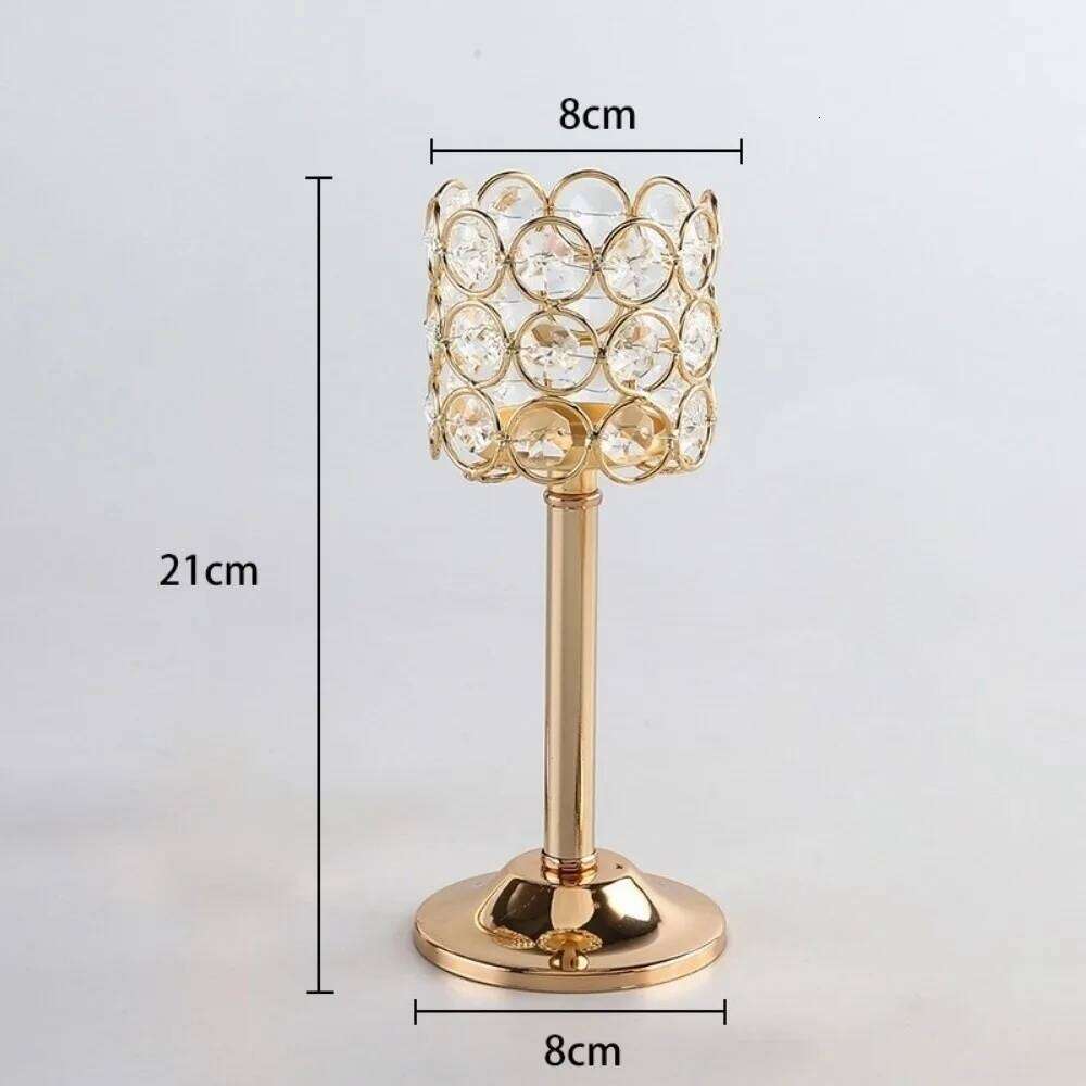 Retro Golden Candle Holder Crystal Metal Tea Stand Lamp Candlestick European Style H260310