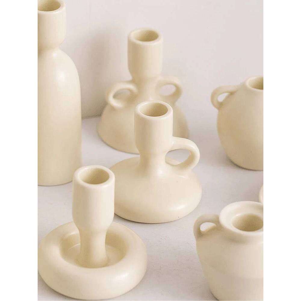 Ceramic Candle Holder Nordic Home Decoration Ins Cream Style Candlestick Wedding for Table Centerpiece Room Vintage Decor H260310