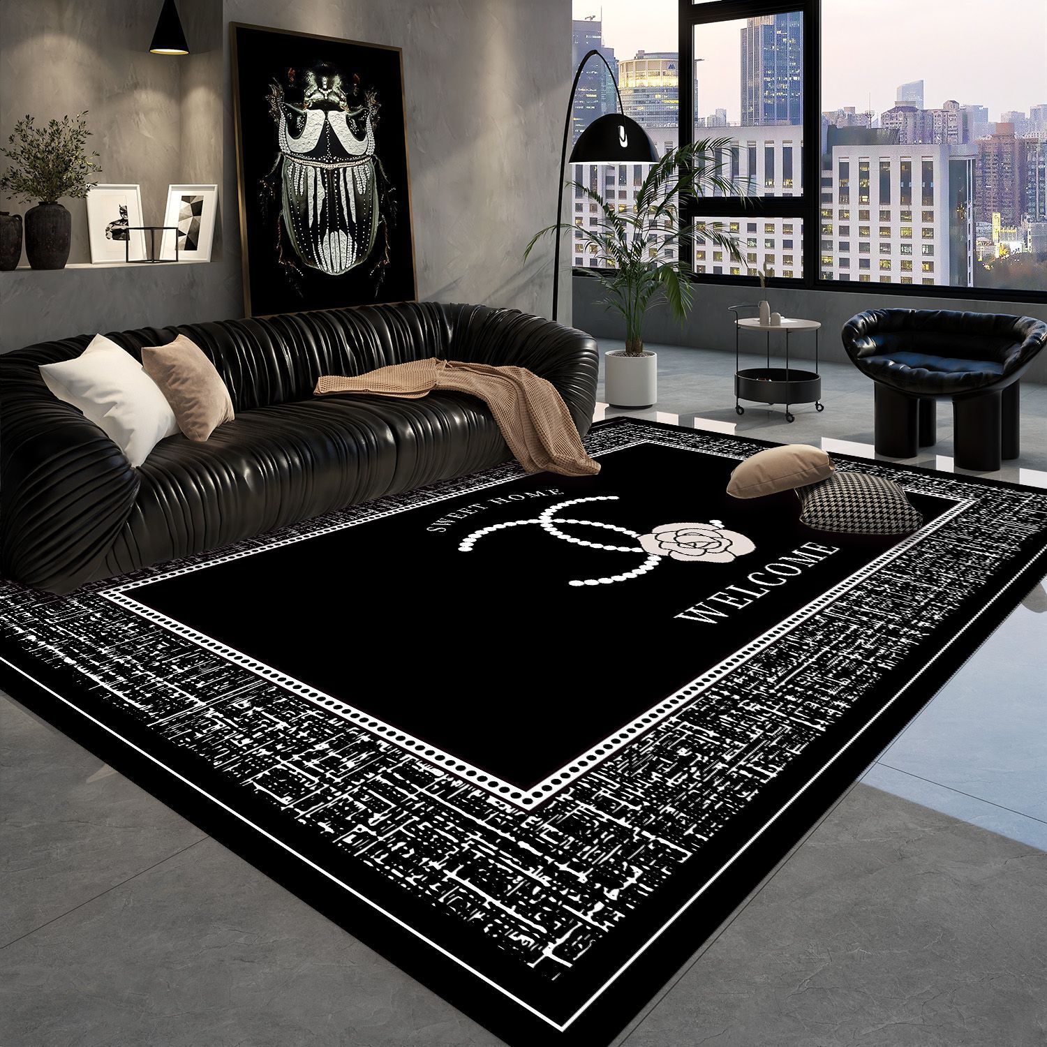 Living room carpet, modern and minimalist sofa, coffee table rug, high-end large-scale luxury room, bedroom, bedside floor covering
