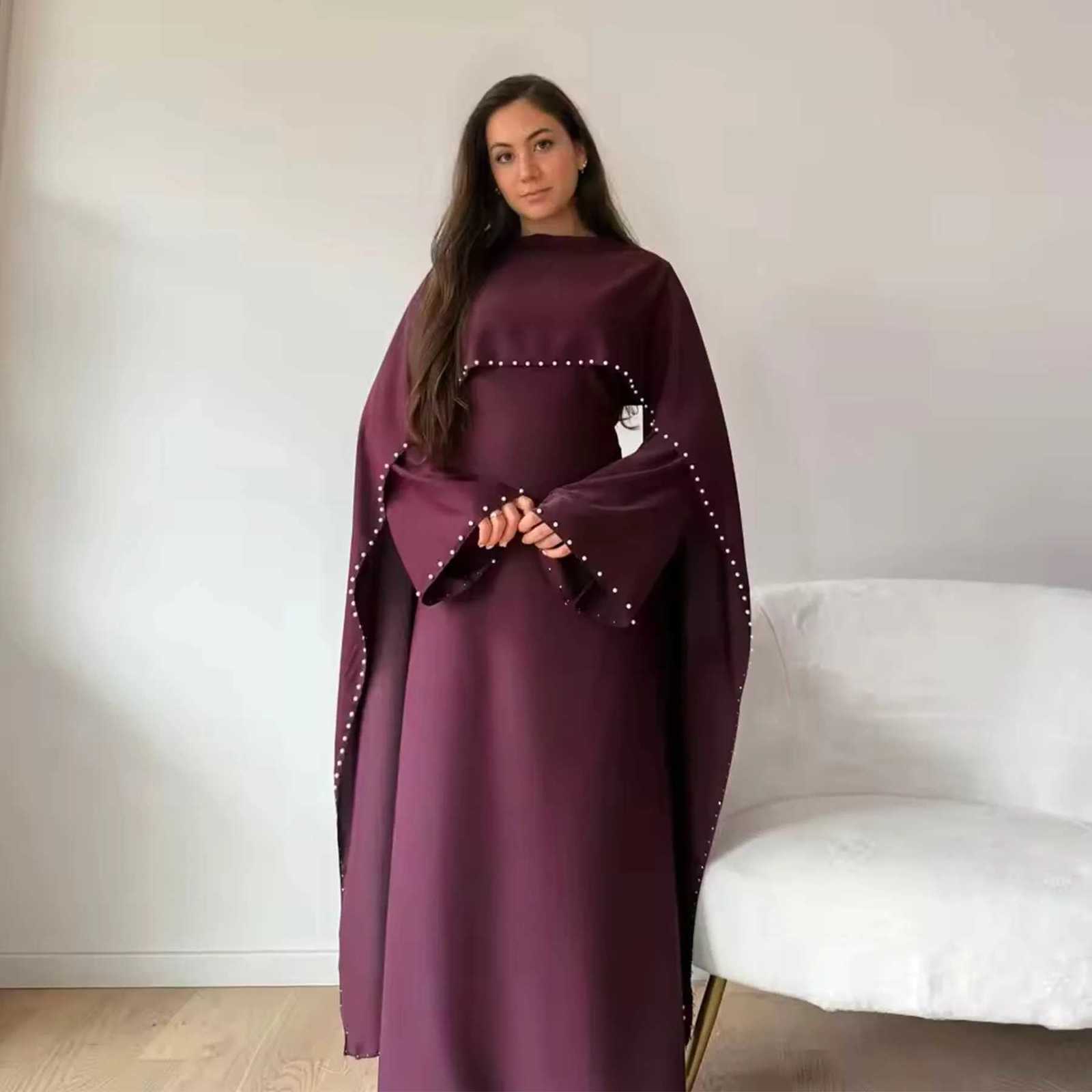 Islamic Clothing Pearl Beading Muslim Dress for Women Abaya Dubai Luxury Turkish Party Evening Dresses Ramadan Eid Kaftan Robe X260310