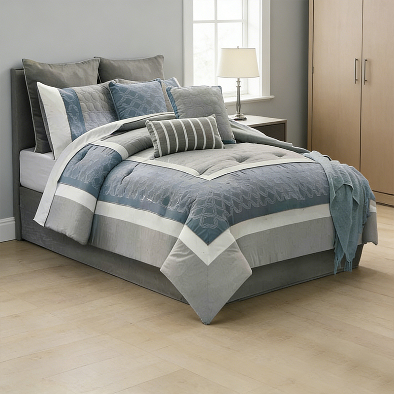 OEM/ODM Embroidered Bed in a Bag - 100% Polyester Slub with Embroidery, 270GSM Polyester Filling, Customizable Bedding Comforter Set