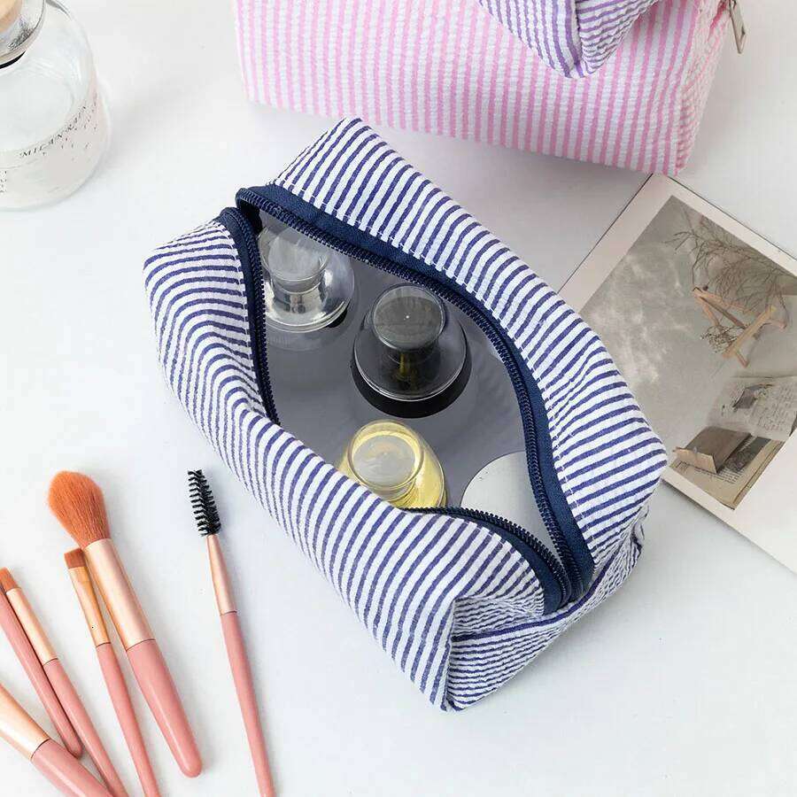 Cosmetic Striped Storage Make Up Bags for Women Lady with Zipper Travel Makeup Bag XJ260310