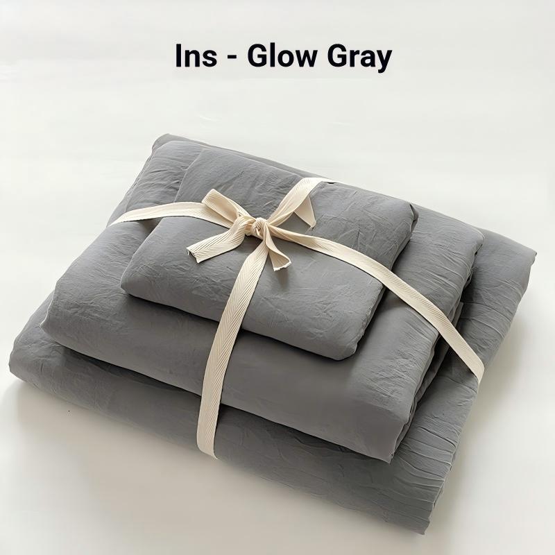 INS solid color washed cotton four-piece bedding cover, bed sheet, student dormitory three-piece set, homestay single duvet cover supplies