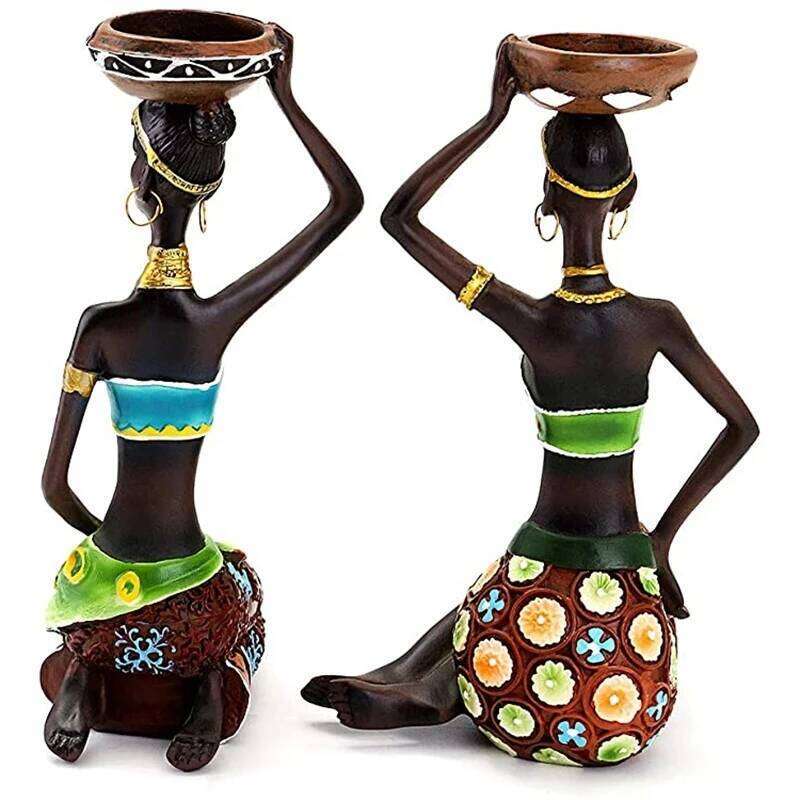 Candle Holders African Women 8.5" Decor For Table Desk Decorative Dining Room Candleholder Sculptures Resin Candlestick Vintage H260310