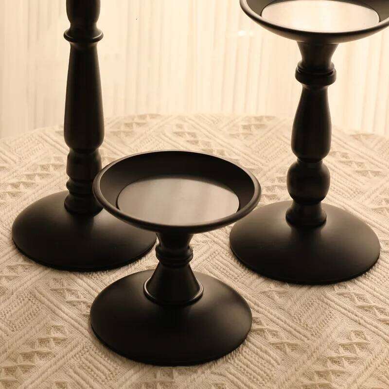 Steel Black Holders American Retro Candlestick Table Decoration Roman Pillar Candle Stand H260310