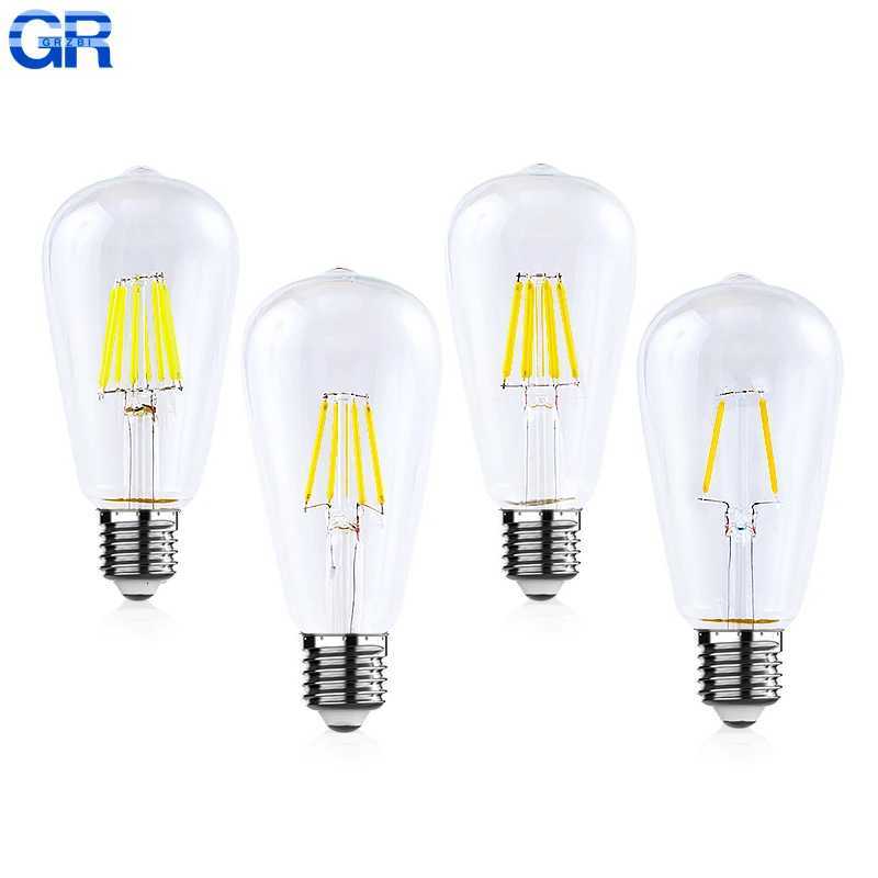 1-12PCS LED ST64 2W 4W 6W 8W AC 220V 240V Filament Bulb E27 Light Vintage Edison Lamp Retro Glass Appearance Indoor Lighting H260310