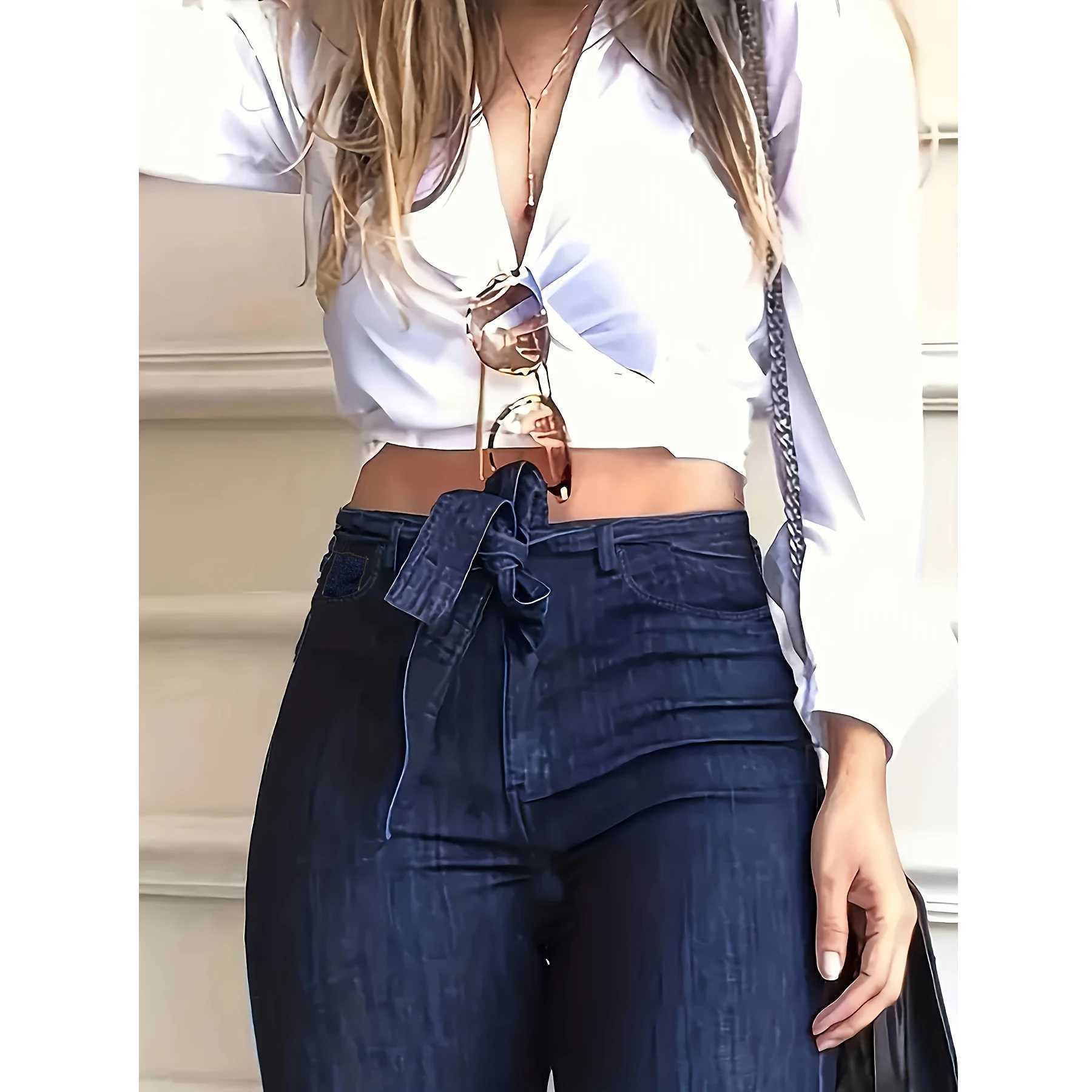 Y2k Jeans Women Jeans Trendy Elastic Waistband Flare Pants Wide Leg Trousers Stylish New Design Casual M260310