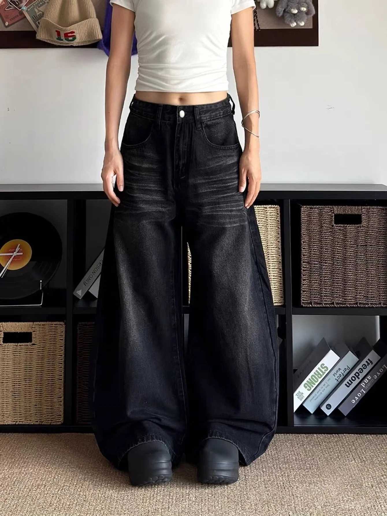 Solid Color Jeans Unisex Black Baggy Jeans Retro Y2K Drip Original No accessories or belts included M260310