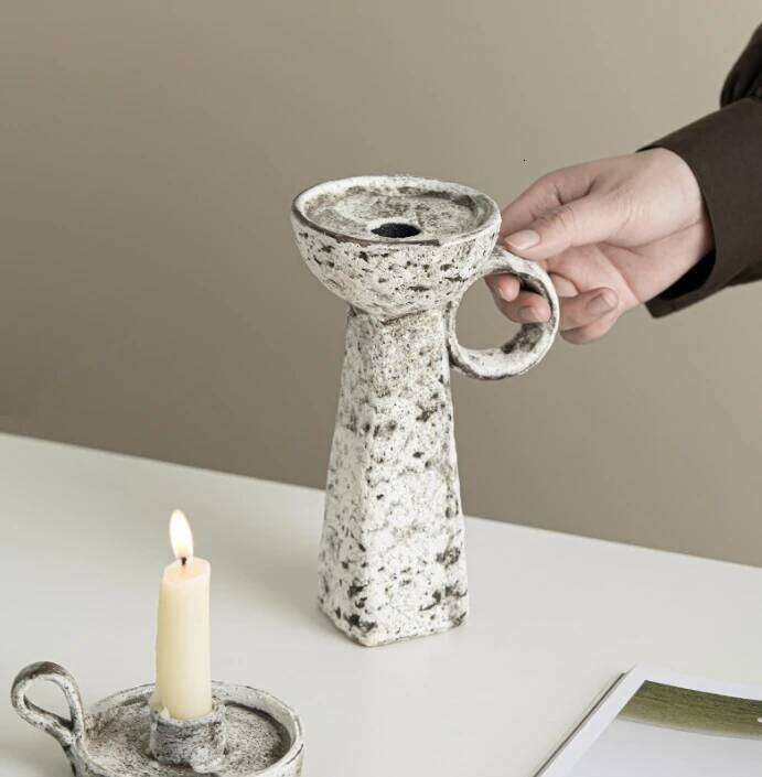 Light Luxury Hotel Villa Decoration Ceramic Material Handmade Candelabrum Wabi-Sabi Style ART Photographic Prop Candlestick H260310