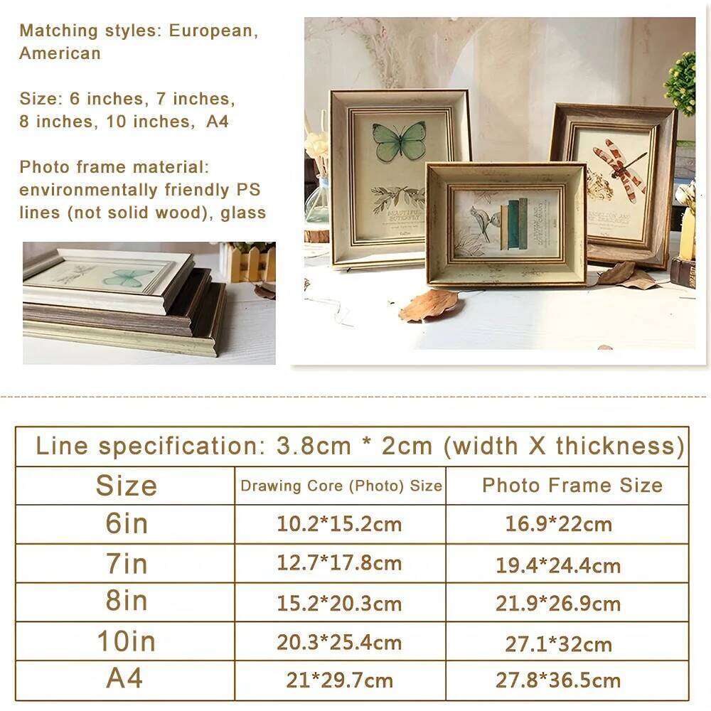 Wooden Picture Vintage Portrait Photo Frames 6 7 Inch Wedding Anniversary Retro Landscape Horizontal Poster Frame H260310 - view 3