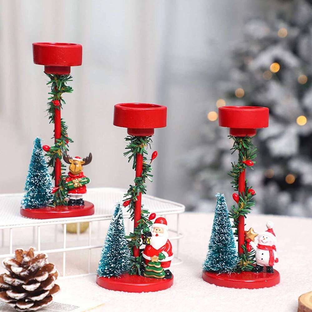 Desktop Resin Tree Santa Claus Candle Holder Christmas Party Decorations Ornaments H260310