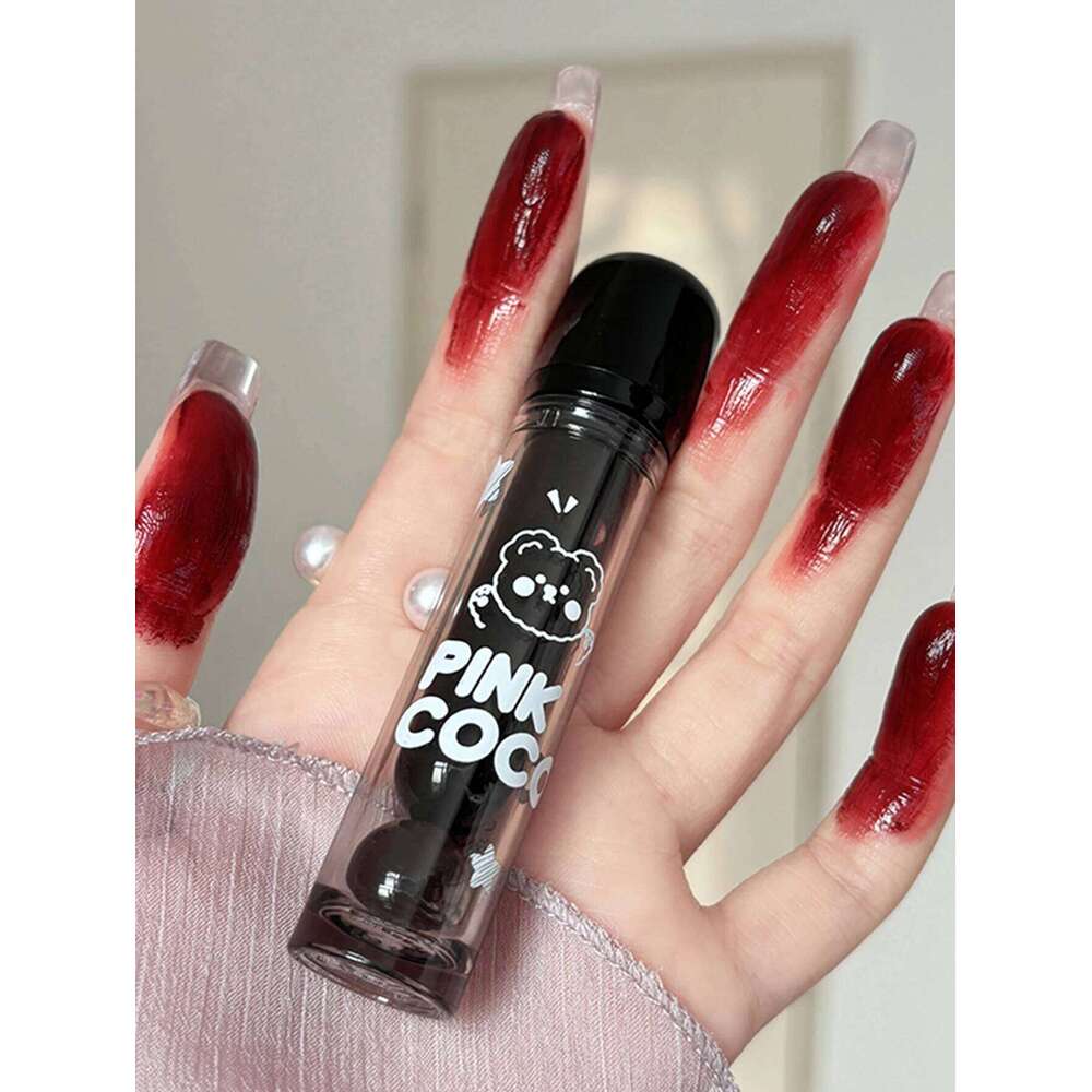 PINKCOCO Bear Doodle Mirror Glaze Long-Lasting Shiny Lip Gloss, Student-Friendly, Skin-Brightening Nude Lipstick Z260310