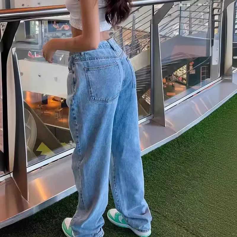 Vintage Wide Leg Pants Jeans Ankle Length Pants Women Denim Solid Washed Pockets Mid Waist Basics Loose Fit Zipper Fly 2025 M260310