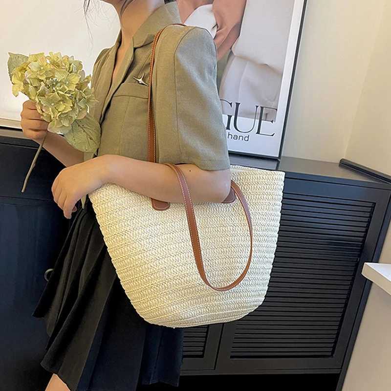 Women Braided Basket Clutches Top-handle Bag Large Straw Portable Shoulder Bag Summer Beach Purses Shopper Satchel Female H260310