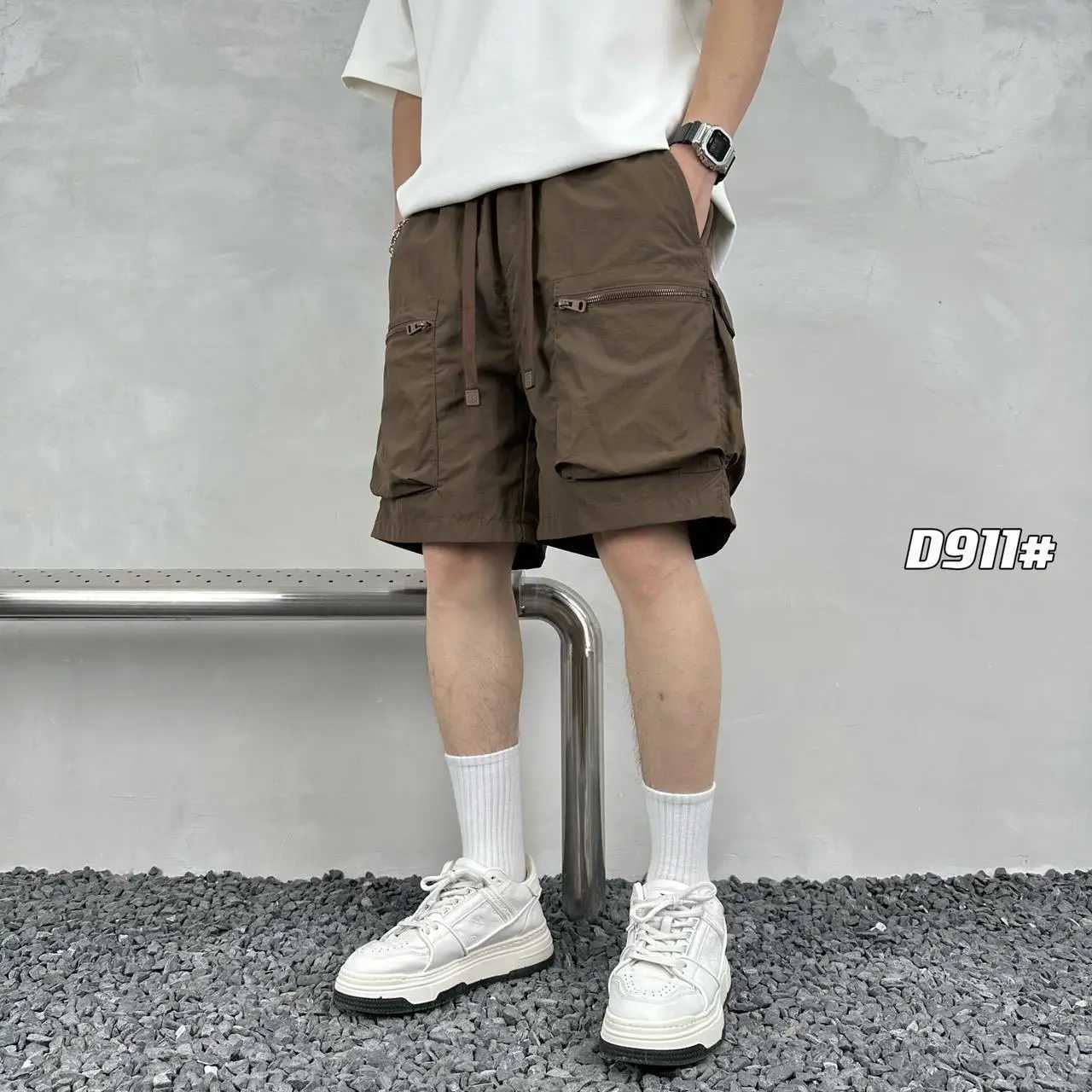 Quick drying summer multi pocket thin solid color simple loose workwear shorts for men five point casual trendy brand sports pa N260310