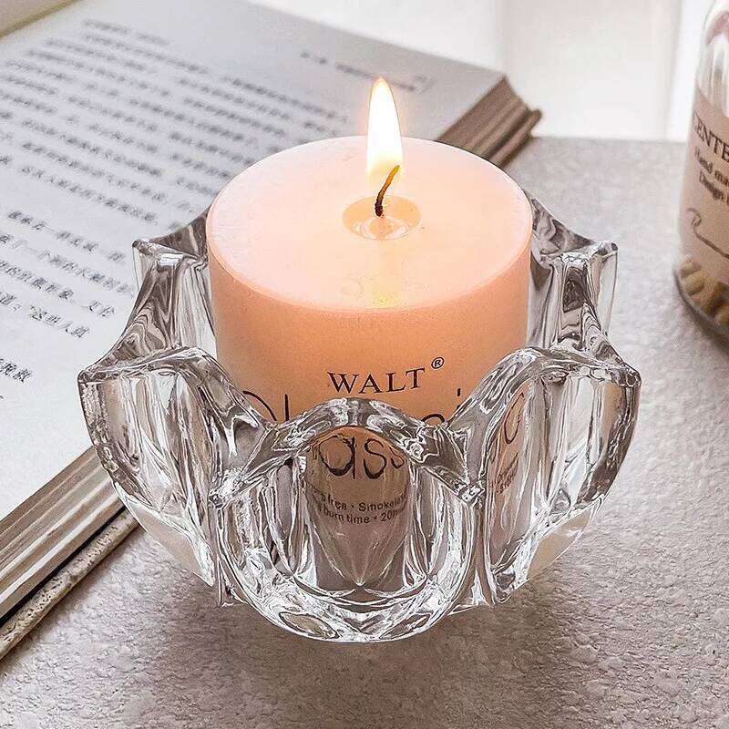 French Flower Mouth Crystal Glass Transparent Holder, Romantic Decoration, Household Candle Container H260310