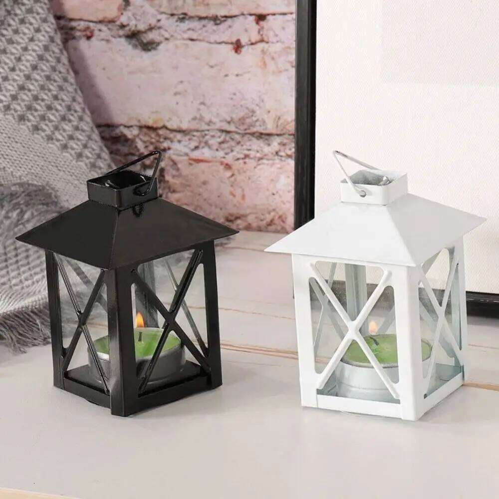 Simple Black European Holder Exquisite Stable Iron Wind Lamp Handmade Outdoor Candle Lantern Home H260310