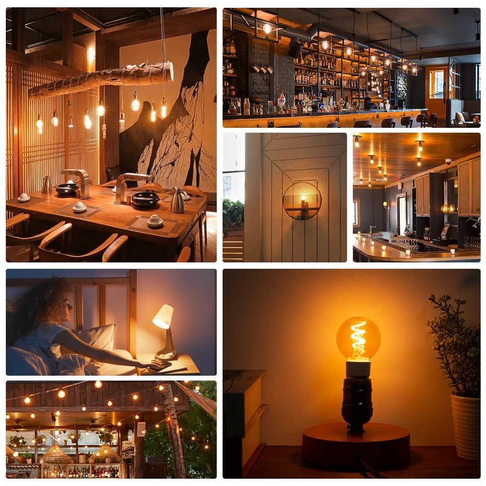 Retro Led Spiral Filament Bulb G45 3W Amber Glass E12 E14 Base 2200k Globe Ball Bulb Flexible Lamp For Pendant Light Decoration H260310