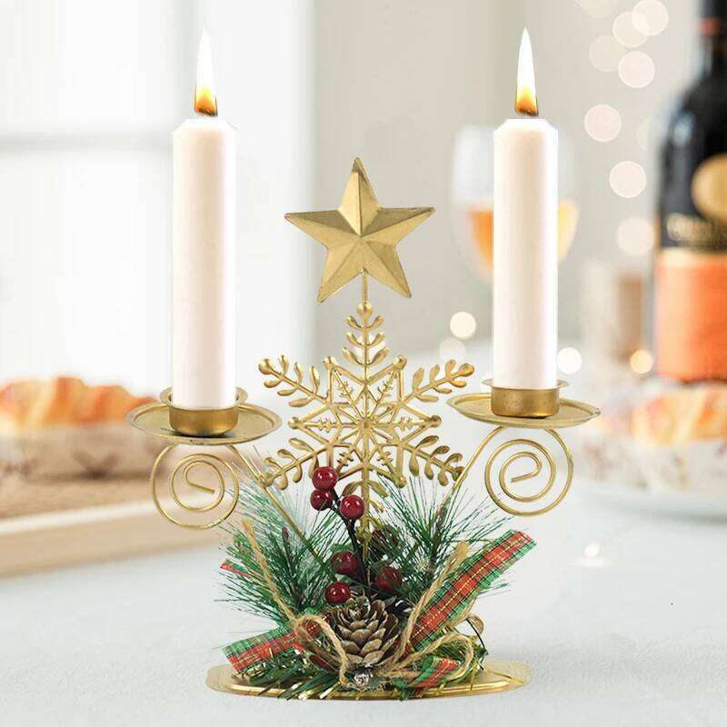 Christmas Golden Wrought Iron Candlestick Santa Claus Snowflake Star Elk Candle Holder Table Ornaments Xmas Decor New Year Gifts H260310