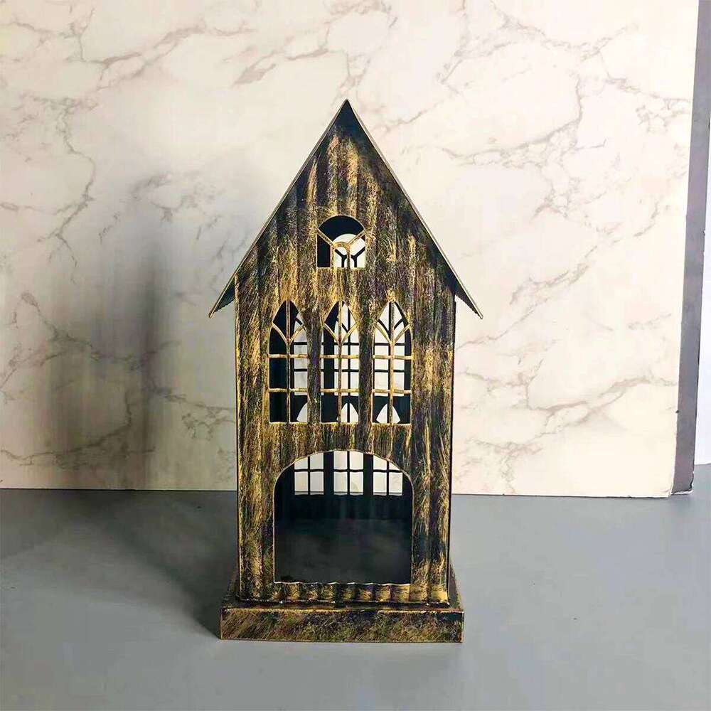 1PC House Desktop Home Holder Metal Crafts Christmas Decoration, Bedroom Patio Candle Hol H260310