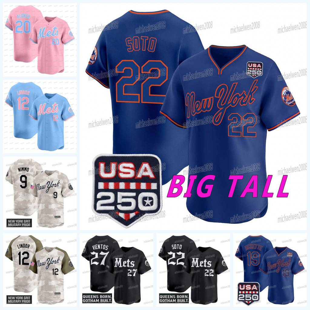Kob BIG TALL Juan Soto NewYork Mets 2026 Baseball Jersey Luis Robert Jr. Lindor Brandon Nimmo Viento Jeff McNeil Baty Pete Alonso Francisco Alvarez Bichette