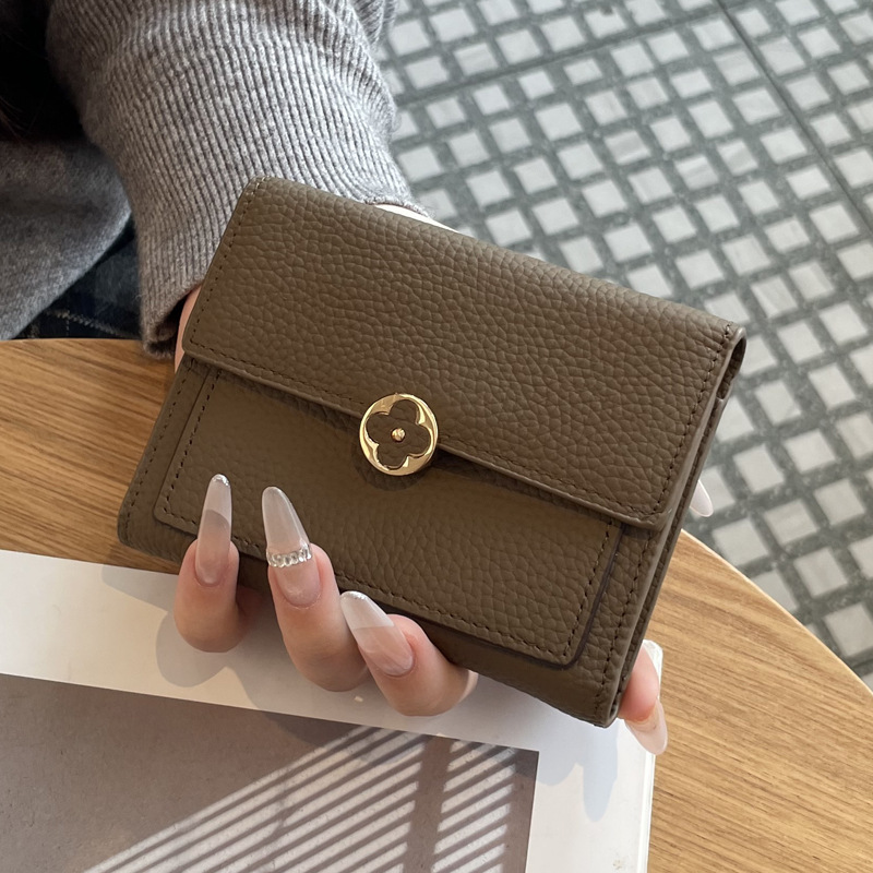 Free shipping 2026 Hot leather short wallet with multi slot buckle and fashionable trend designer card bag for woman