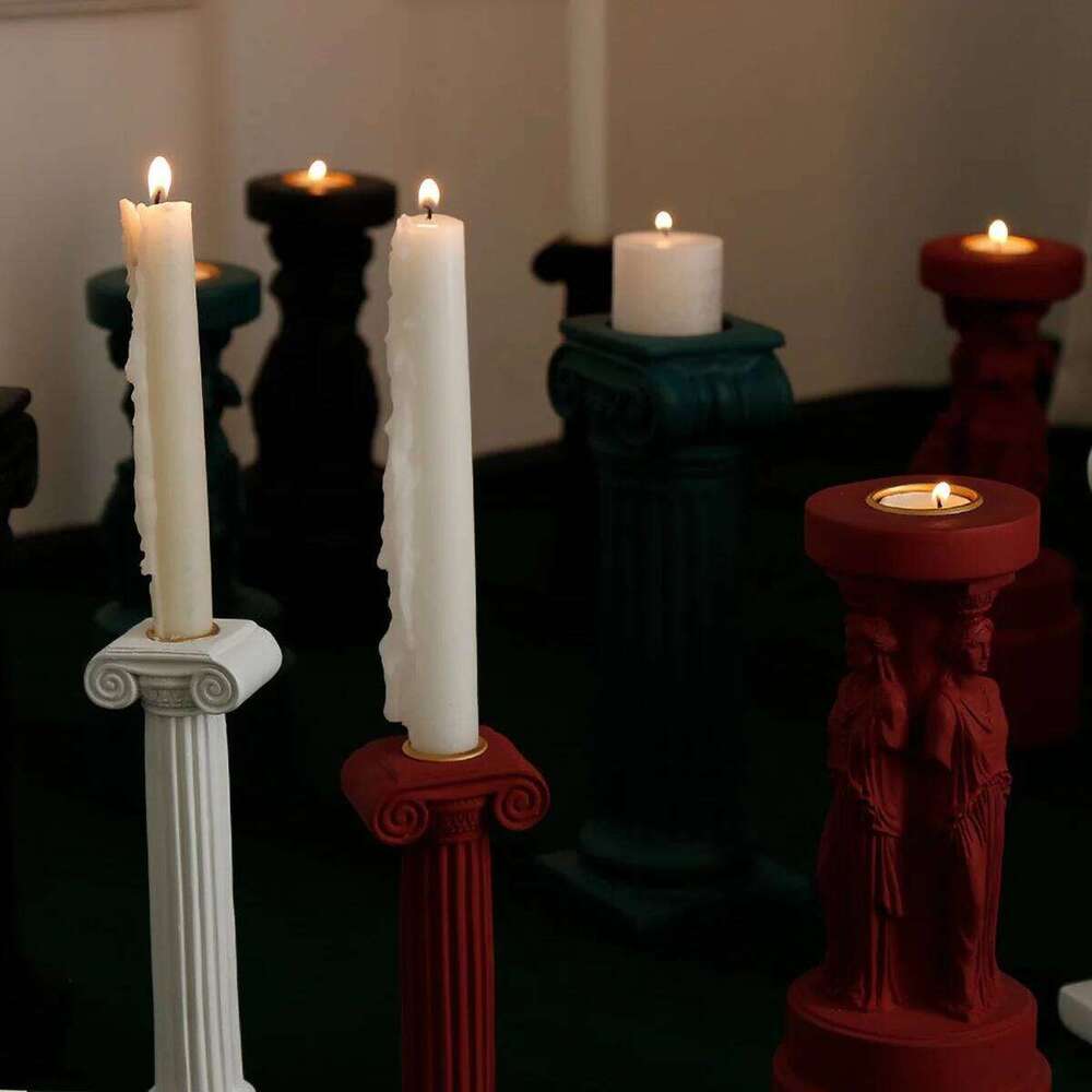 Pillar Candle Holder Black Resin for Candles Table Design Candlesticks, Decorative Tabletop Home Dining Centerpiece H260310