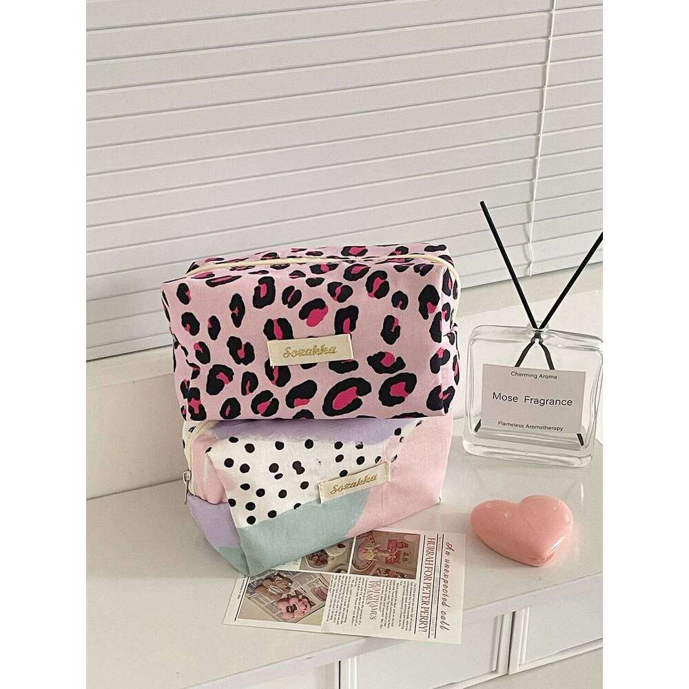 New Fashion Leopard Women Square Cosmetic Portable Travel Makeup Mini Quilted Pouch Handbag Ladies Zipper Bag For Gift XJ260310