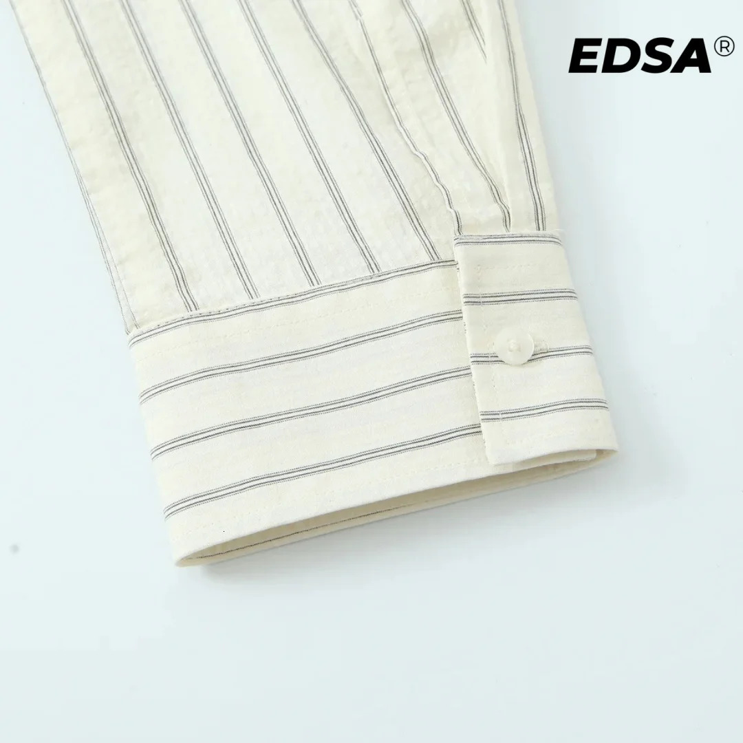 EDSA Women Striped Oversize Shirt with Tie Long Sleeves Collared Neck Buttonup Tops for Office Lady 250305 - view 7